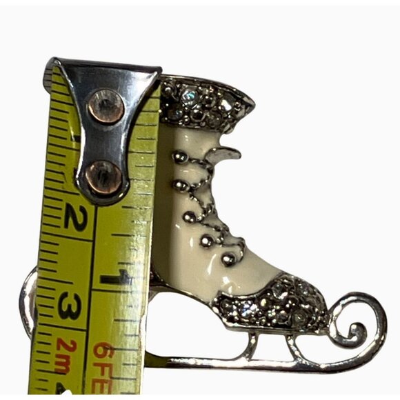 Rhinestone Ice Skate Boot Brooch Pin Vintage - Picture 3 of 6
